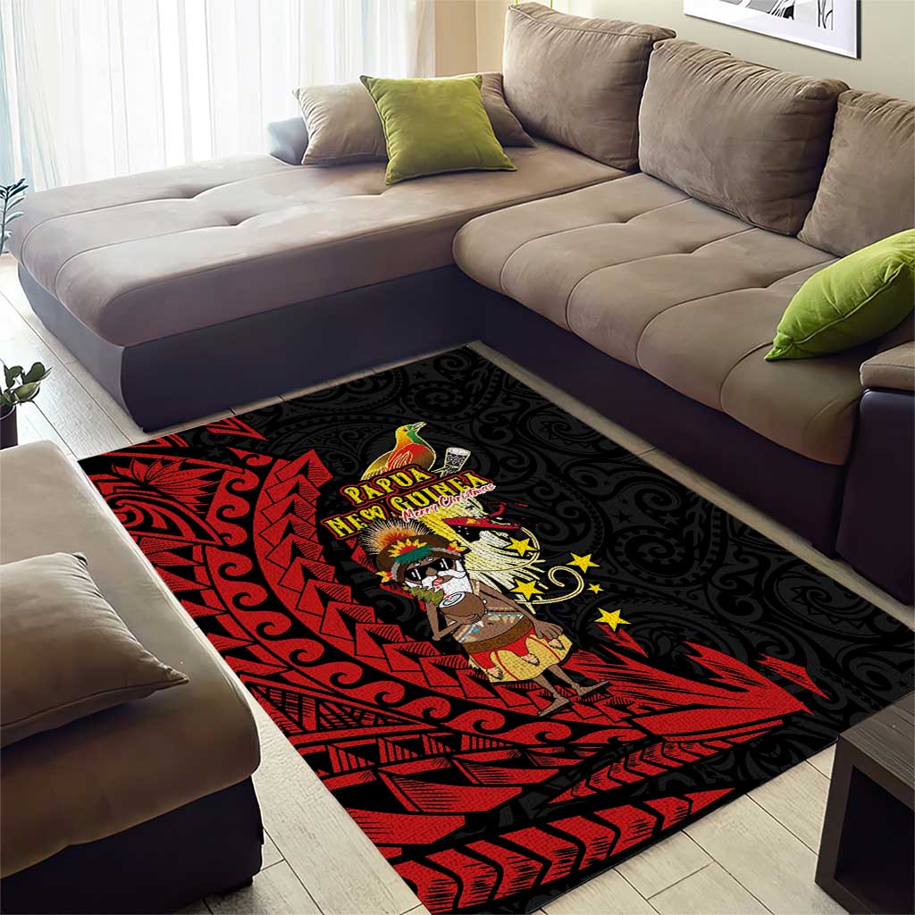 Papua New Guinea Christmas Area Rug Funny Melanesian Santa with Bird-of-paradise Tribal Style - Polynesian Pride