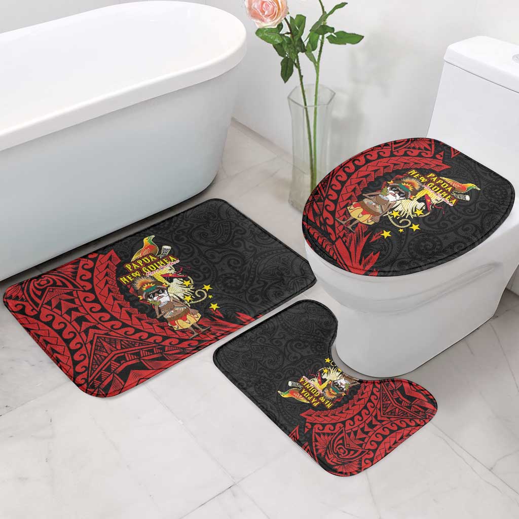 Papua New Guinea Christmas Bathroom Set Funny Melanesian Santa with Bird-of-paradise Tribal Style - Polynesian Pride