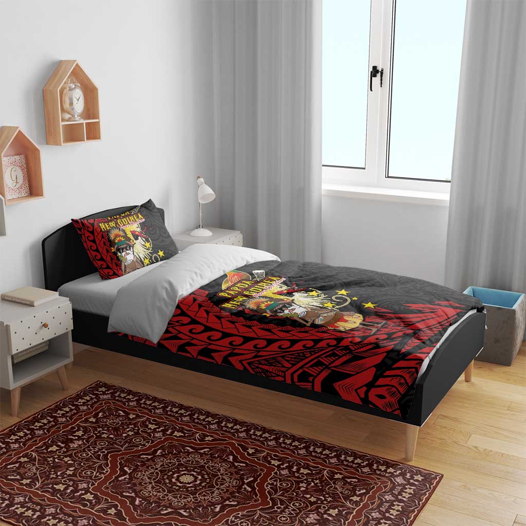 Papua New Guinea Christmas Bedding Set Funny Melanesian Santa with Bird-of-paradise Tribal Style - Polynesian Pride