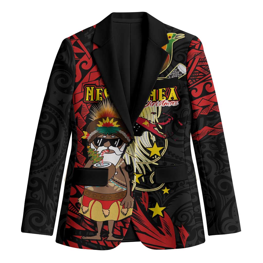 Papua New Guinea Christmas Blazer Funny Melanesian Santa with Bird-of-paradise Tribal Style - Polynesian Pride