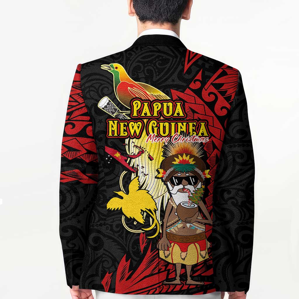 Papua New Guinea Christmas Blazer Funny Melanesian Santa with Bird-of-paradise Tribal Style - Polynesian Pride