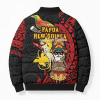 Papua New Guinea Christmas Bomber Puffer Jacket Funny Melanesian Santa with Bird-of-paradise Tribal Style - Polynesian Pride