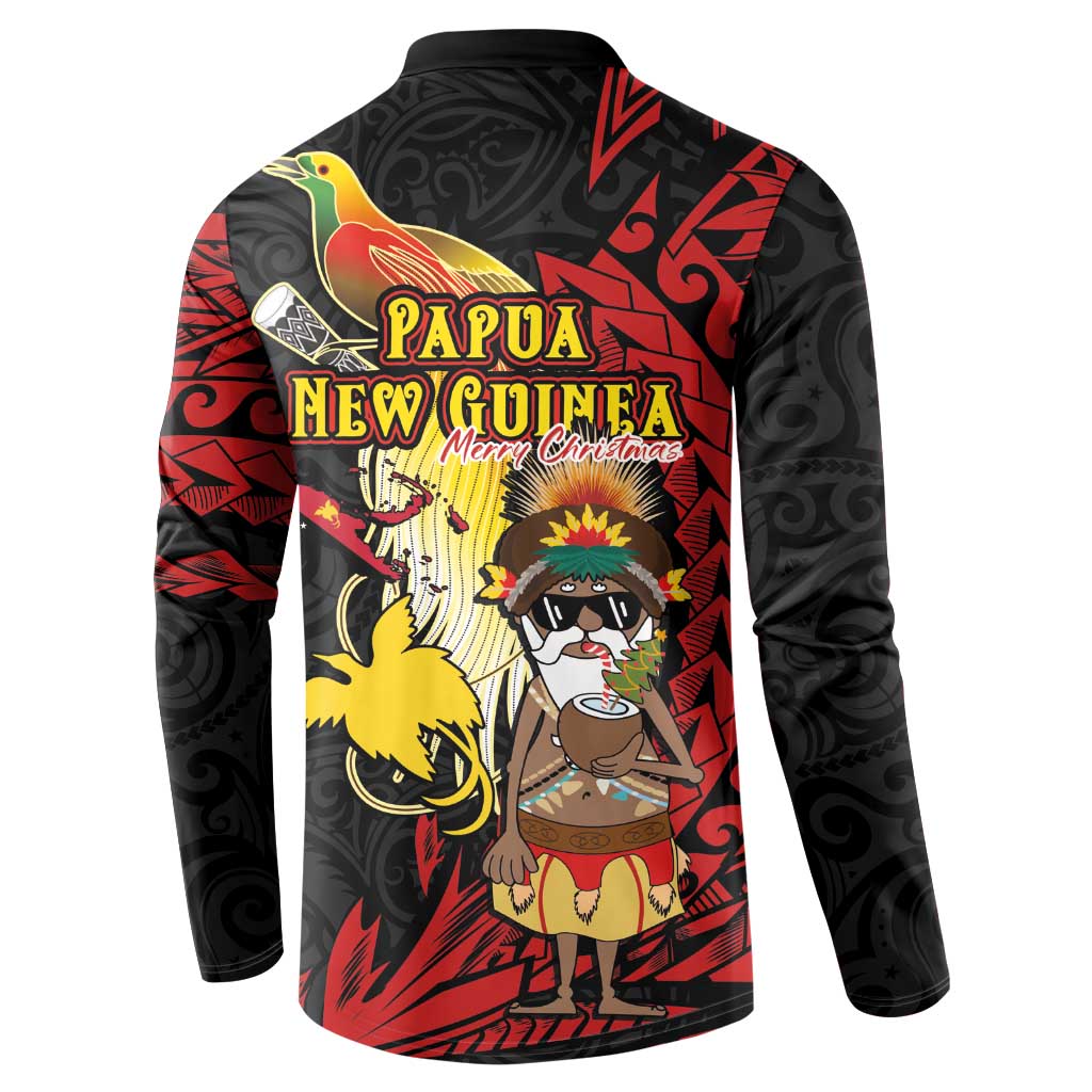 Papua New Guinea Christmas Button Sweatshirt Funny Melanesian Santa with Bird-of-paradise Tribal Style - Polynesian Pride