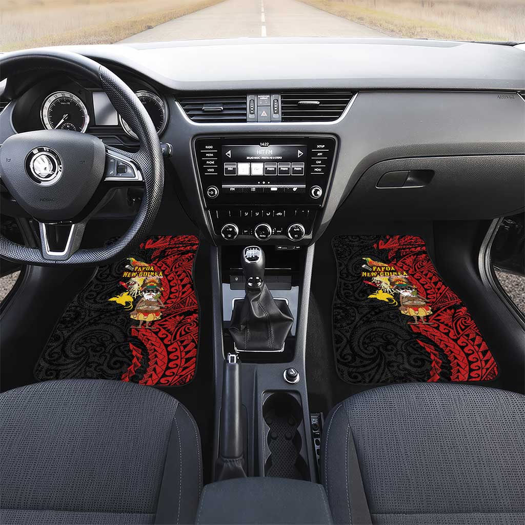 Papua New Guinea Christmas Car Mats Funny Melanesian Santa with Bird-of-paradise Tribal Style - Polynesian Pride