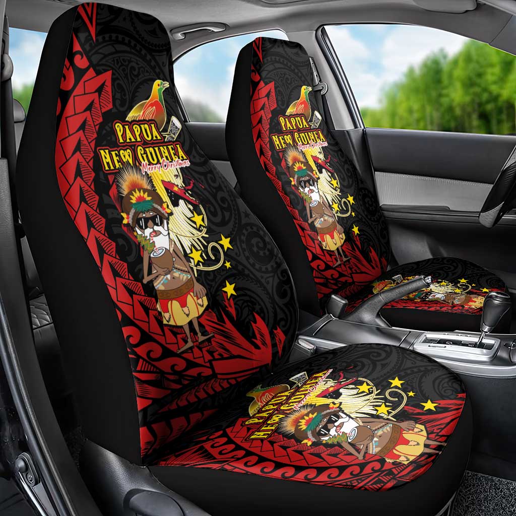 Papua New Guinea Christmas Car Seat Cover Funny Melanesian Santa with Bird-of-paradise Tribal Style - Polynesian Pride