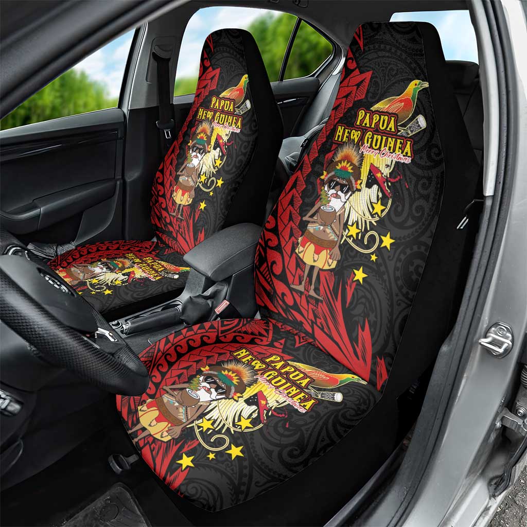 Papua New Guinea Christmas Car Seat Cover Funny Melanesian Santa with Bird-of-paradise Tribal Style - Polynesian Pride