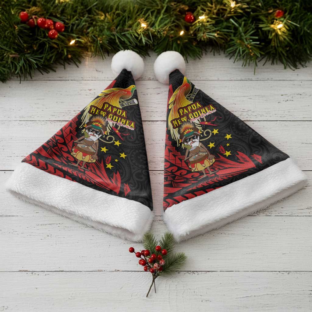 Papua New Guinea Christmas Santa Hat Funny Melanesian Santa with Bird-of-paradise Tribal Style - Polynesian Pride