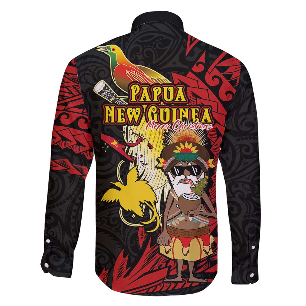 Papua New Guinea Christmas Family Matching Off Shoulder Short Dress and Hawaiian Shirt Funny Melanesian Santa with Bird-of-paradise Tribal Style - Polynesian Pride