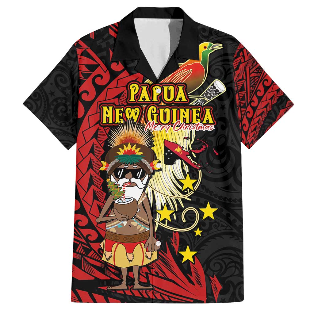 Papua New Guinea Christmas Family Matching Puletasi and Hawaiian Shirt Funny Melanesian Santa with Bird-of-paradise Tribal Style - Polynesian Pride