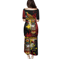 Papua New Guinea Christmas Family Matching Puletasi and Hawaiian Shirt Funny Melanesian Santa with Bird-of-paradise Tribal Style - Polynesian Pride