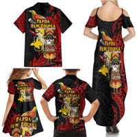 Papua New Guinea Christmas Family Matching Summer Maxi Dress and Hawaiian Shirt Funny Melanesian Santa with Bird-of-paradise Tribal Style - Polynesian Pride