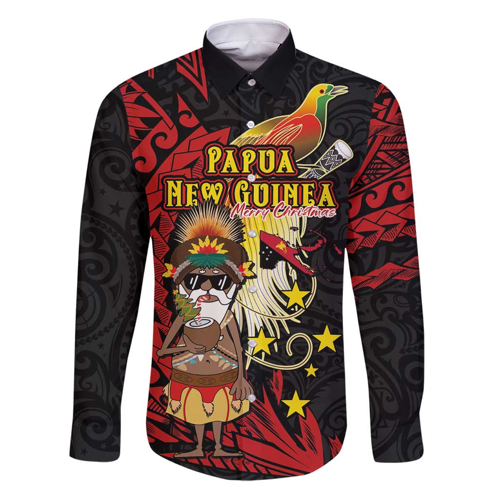 Papua New Guinea Christmas Family Matching Summer Maxi Dress and Hawaiian Shirt Funny Melanesian Santa with Bird-of-paradise Tribal Style - Polynesian Pride