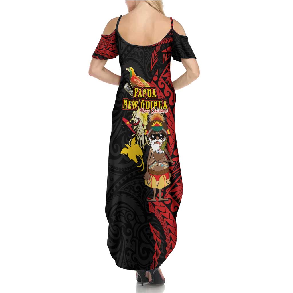 Papua New Guinea Christmas Family Matching Summer Maxi Dress and Hawaiian Shirt Funny Melanesian Santa with Bird-of-paradise Tribal Style - Polynesian Pride