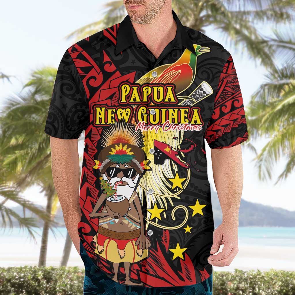 Papua New Guinea Christmas Hawaiian Shirt Funny Melanesian Santa with Bird-of-paradise Tribal Style - Polynesian Pride