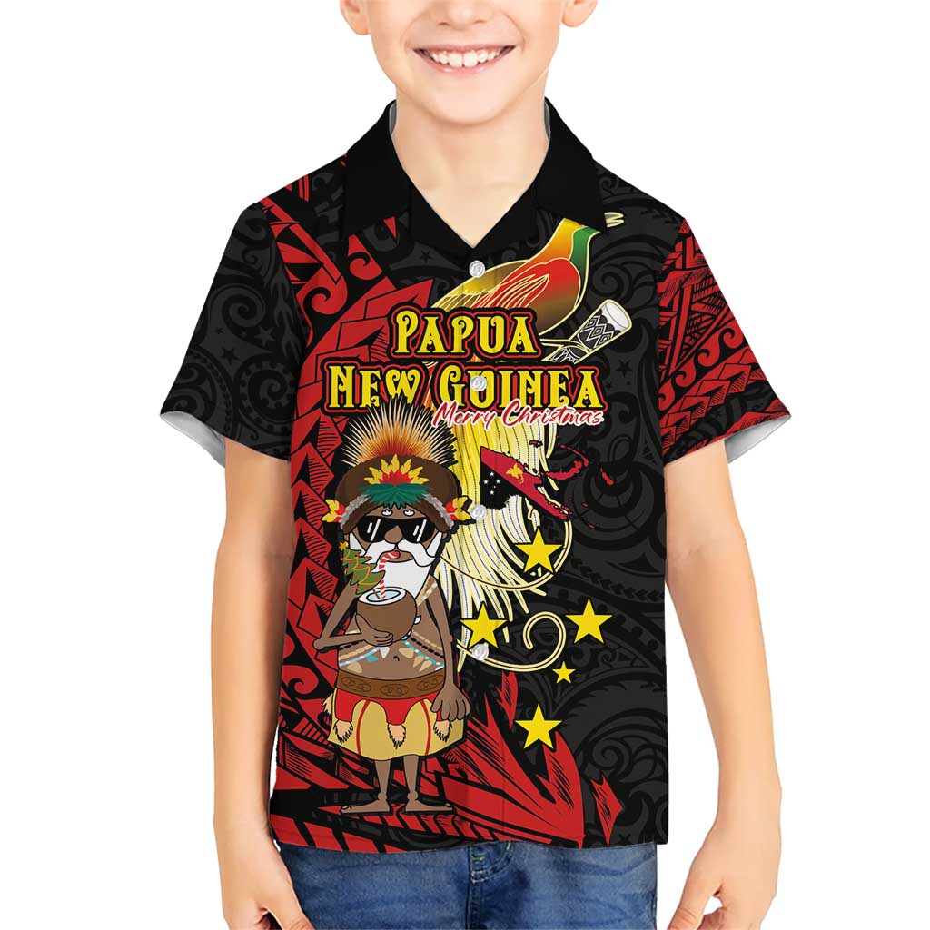 Papua New Guinea Christmas Hawaiian Shirt Funny Melanesian Santa with Bird-of-paradise Tribal Style - Polynesian Pride