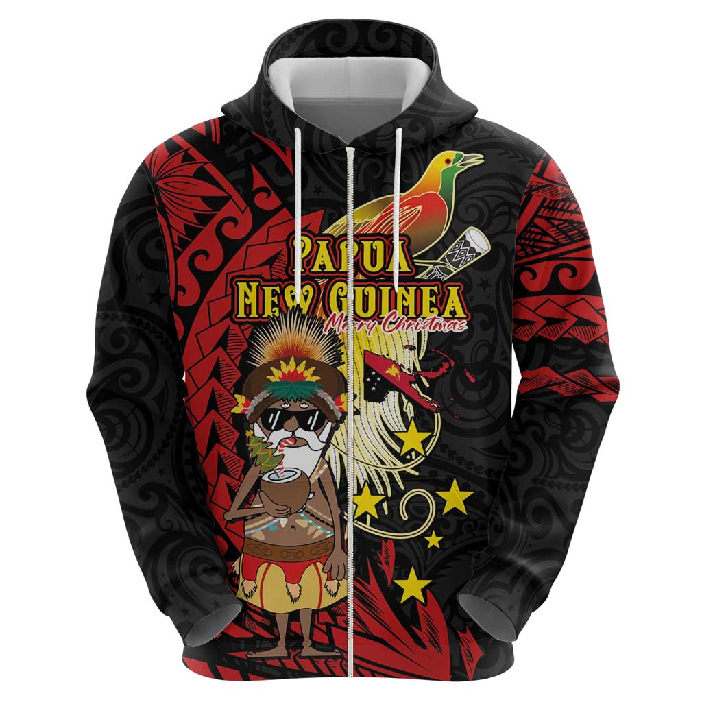 Papua New Guinea Christmas Hoodie Funny Melanesian Santa with Bird-of-paradise Tribal Style - Polynesian Pride