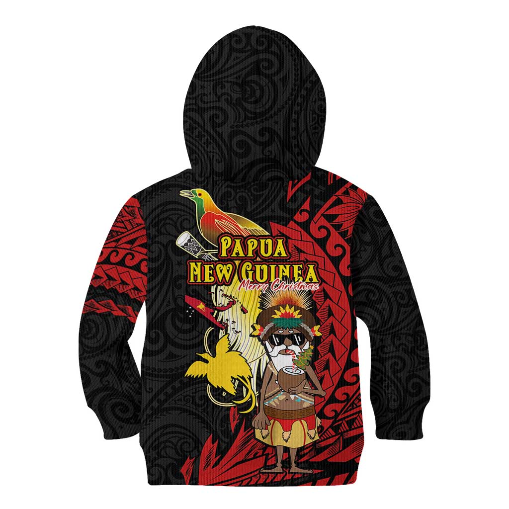 Papua New Guinea Christmas Kid Hoodie Funny Melanesian Santa with Bird-of-paradise Tribal Style - Polynesian Pride