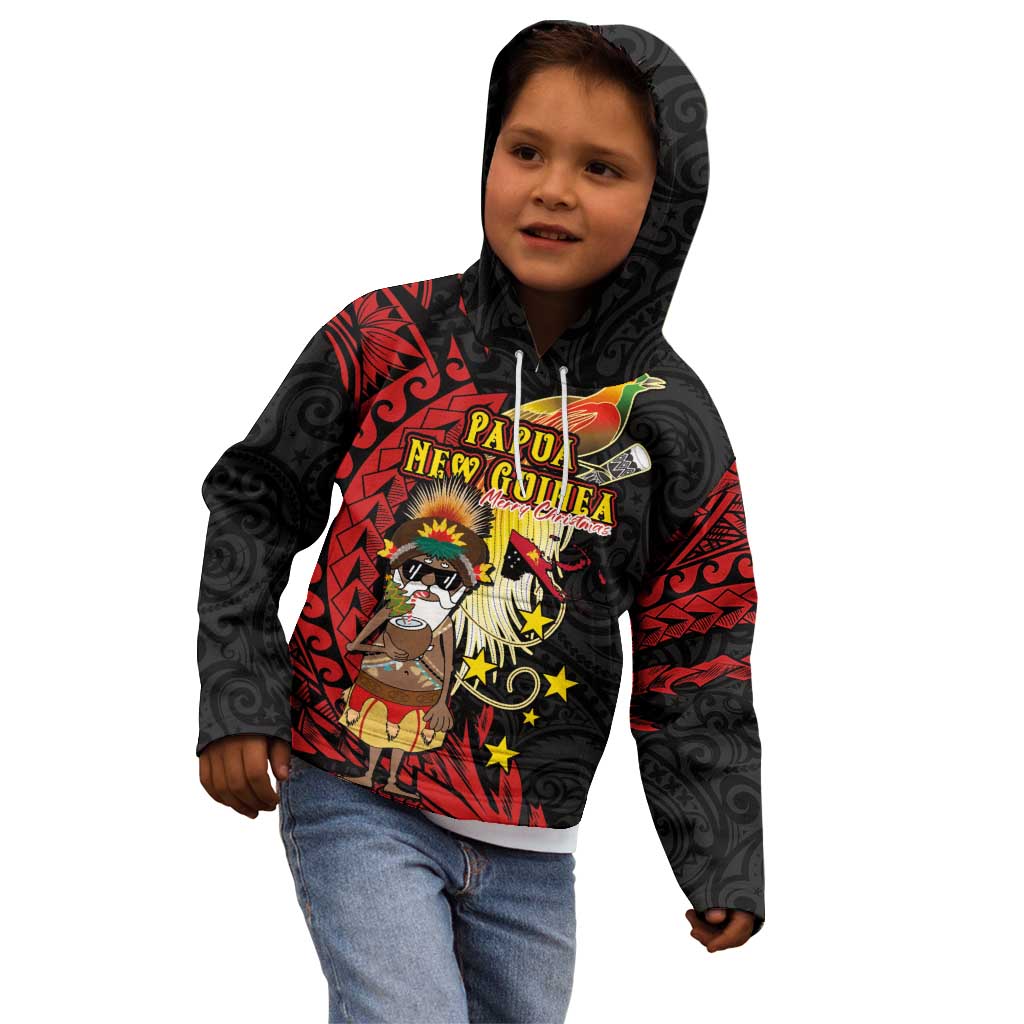 Papua New Guinea Christmas Kid Hoodie Funny Melanesian Santa with Bird-of-paradise Tribal Style - Polynesian Pride