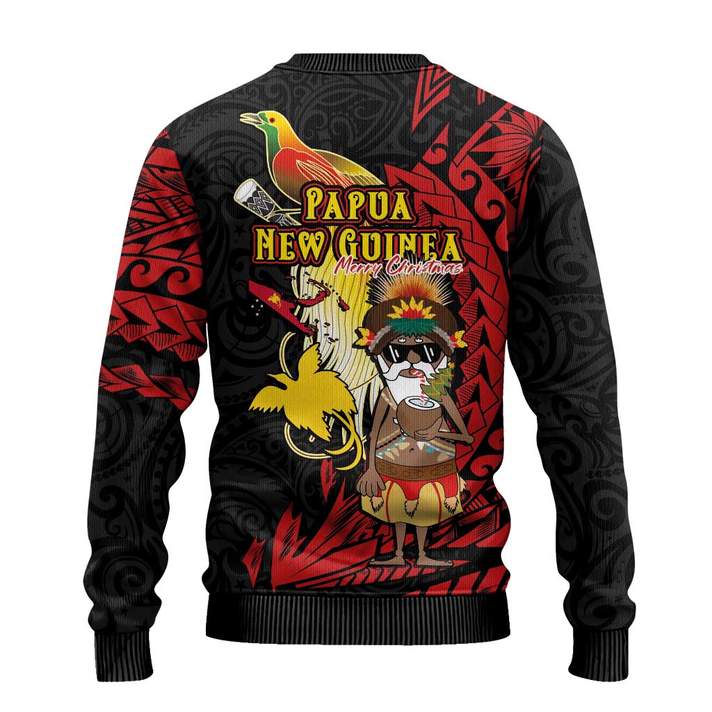 Papua New Guinea Christmas Ugly Christmas Sweater Funny Melanesian Santa with Bird-of-paradise Tribal Style - Polynesian Pride