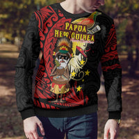Papua New Guinea Christmas Ugly Christmas Sweater Funny Melanesian Santa with Bird-of-paradise Tribal Style - Polynesian Pride