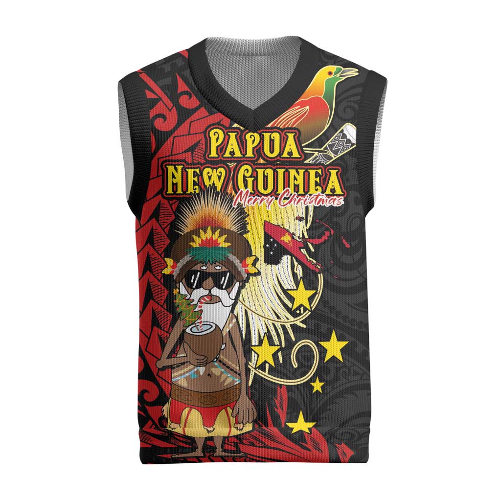 Papua New Guinea Christmas Knitted V-Neck Vest Funny Melanesian Santa with Bird-of-paradise Tribal Style - Polynesian Pride