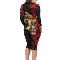 Papua New Guinea Christmas Long Sleeve Bodycon Dress Funny Melanesian Santa with Bird-of-paradise Tribal Style - Polynesian Pride