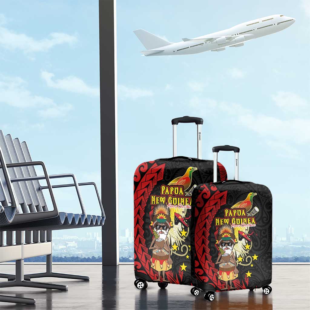 Papua New Guinea Christmas Luggage Cover Funny Melanesian Santa with Bird-of-paradise Tribal Style - Polynesian Pride
