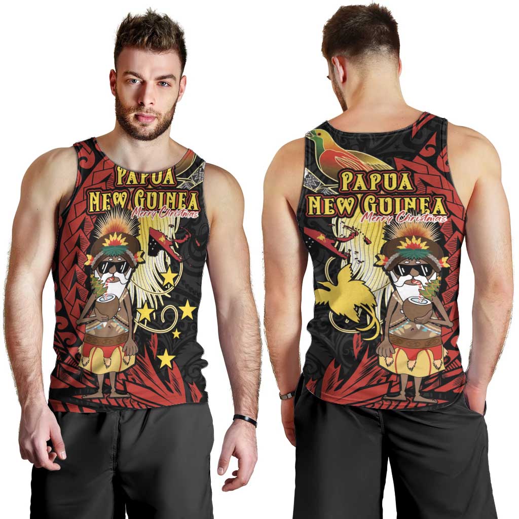 Papua New Guinea Christmas Men Tank Top Funny Melanesian Santa with Bird-of-paradise Tribal Style - Polynesian Pride