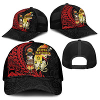 Papua New Guinea Christmas Mesh Trucker Cap Funny Melanesian Santa with Bird-of-paradise Tribal Style - Polynesian Pride