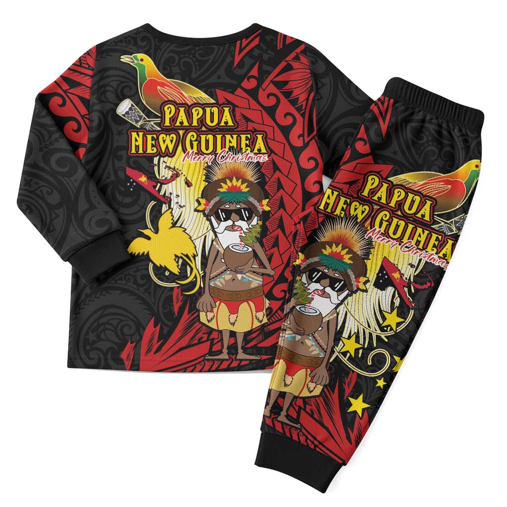 Papua New Guinea Christmas Pajama Set Funny Melanesian Santa with Bird-of-paradise Tribal Style - Polynesian Pride