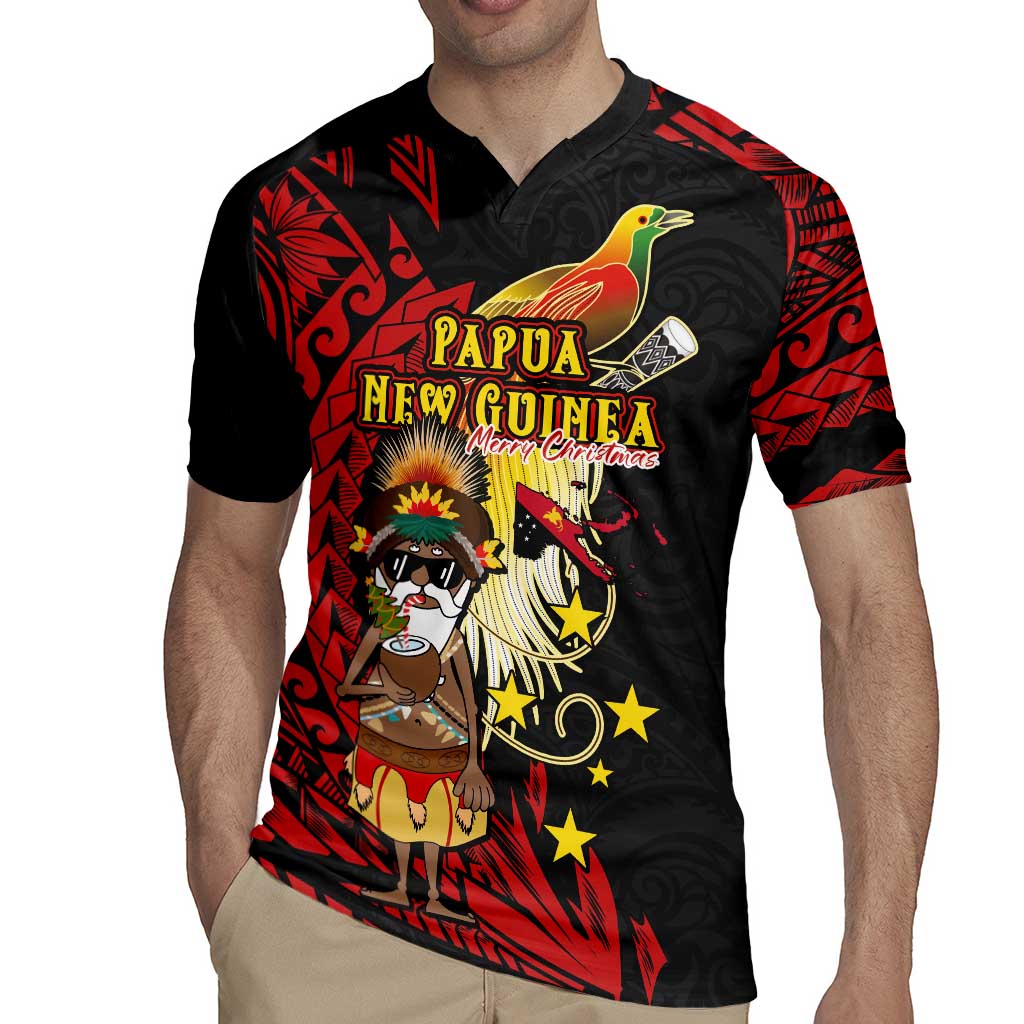 Papua New Guinea Christmas Rugby Jersey Funny Melanesian Santa with Bird-of-paradise Tribal Style - Polynesian Pride