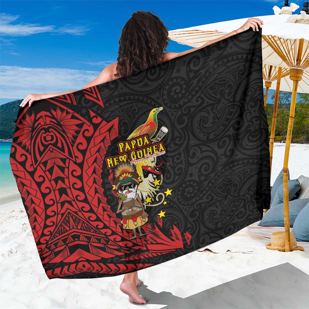 Papua New Guinea Christmas Sarong Funny Melanesian Santa with Bird-of-paradise Tribal Style - Polynesian Pride
