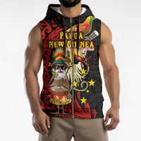 Papua New Guinea Christmas Sleeveless Zip Hoodie Funny Melanesian Santa with Bird-of-paradise Tribal Style - Polynesian Pride