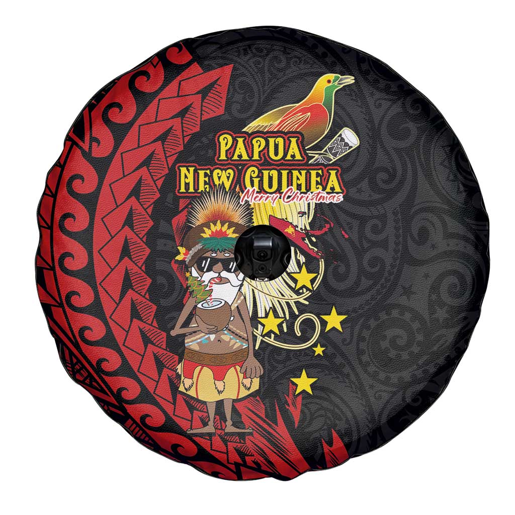 Papua New Guinea Christmas Spare Tire Cover Funny Melanesian Santa with Bird-of-paradise Tribal Style - Polynesian Pride