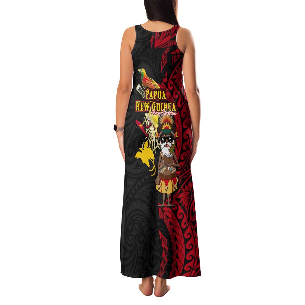 Papua New Guinea Christmas Tank Maxi Dress Funny Melanesian Santa with Bird-of-paradise Tribal Style - Polynesian Pride