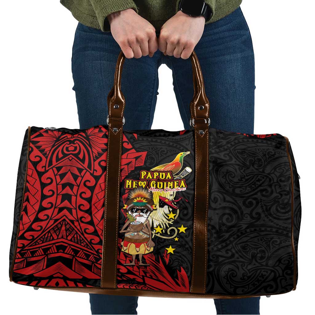 Papua New Guinea Christmas Travel Bag Funny Melanesian Santa with Bird-of-paradise Tribal Style - Polynesian Pride