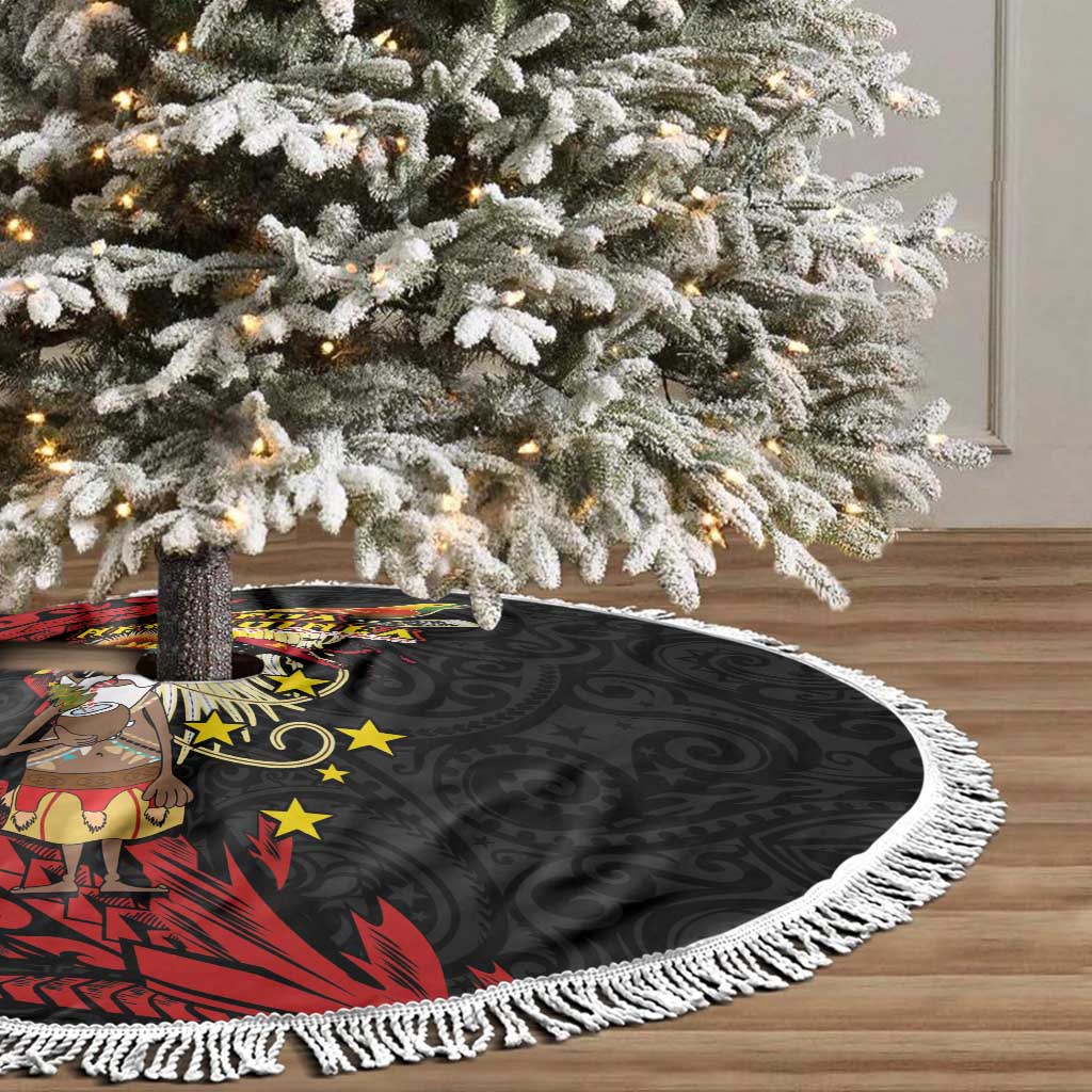 Papua New Guinea Christmas Tree Skirt Funny Melanesian Santa with Bird-of-paradise Tribal Style - Polynesian Pride