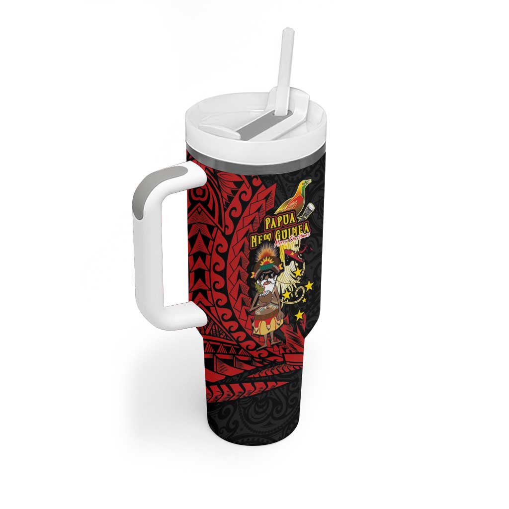 Papua New Guinea Christmas Tumbler With Handle Funny Melanesian Santa with Bird-of-paradise Tribal Style - Polynesian Pride