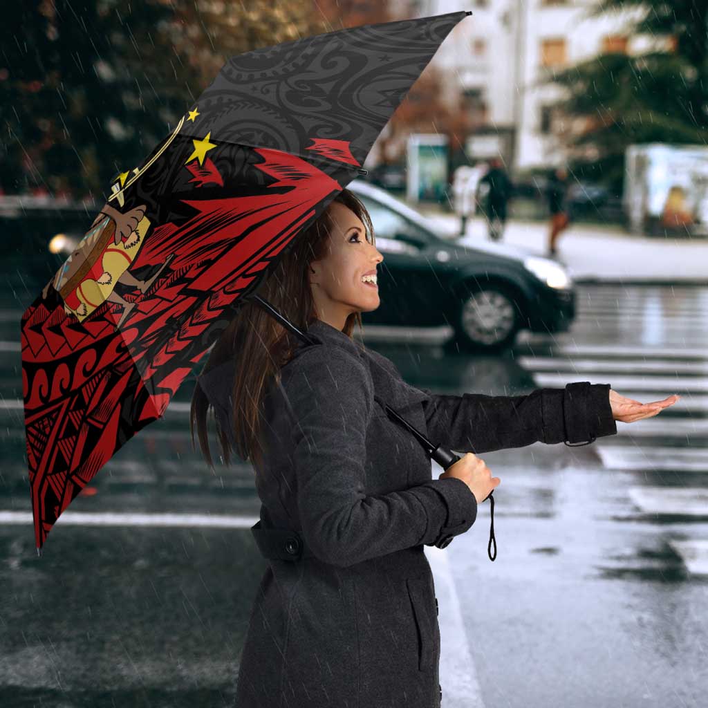 Papua New Guinea Christmas Umbrella Funny Melanesian Santa with Bird-of-paradise Tribal Style - Polynesian Pride