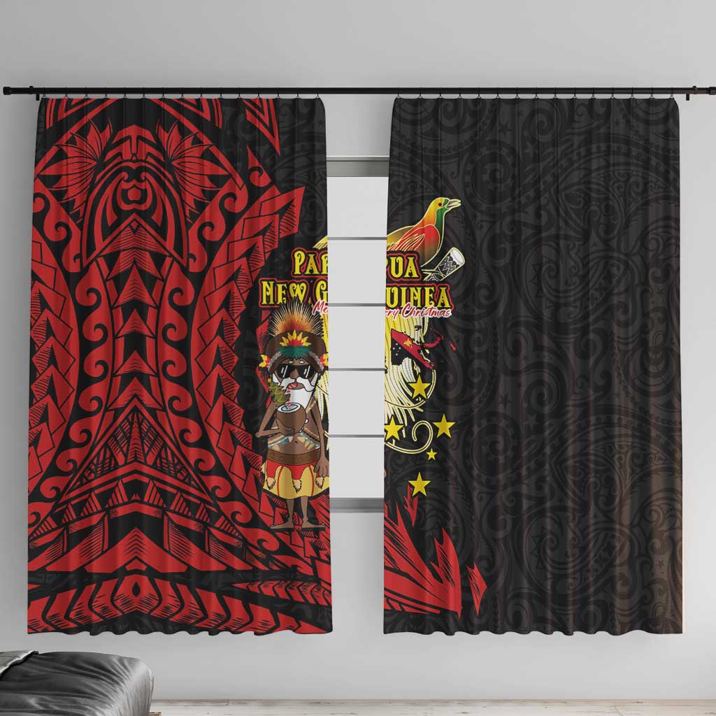 Papua New Guinea Christmas Window Curtain Funny Melanesian Santa with Bird-of-paradise Tribal Style - Polynesian Pride
