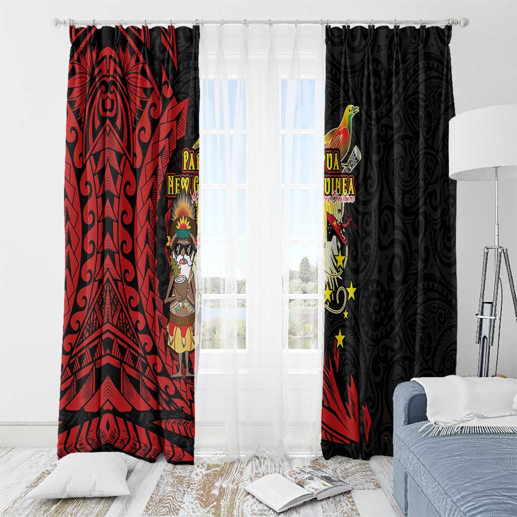 Papua New Guinea Christmas Window Curtain Funny Melanesian Santa with Bird-of-paradise Tribal Style - Polynesian Pride