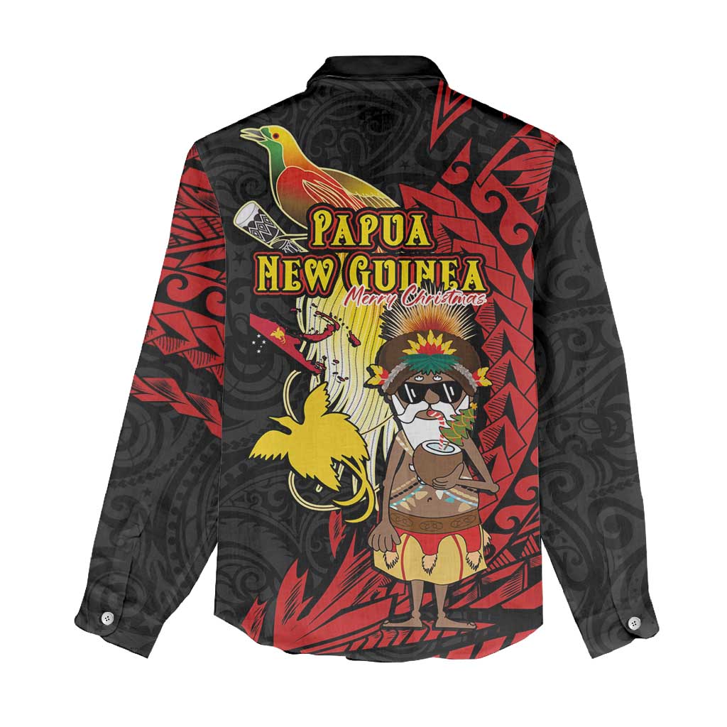 Papua New Guinea Christmas Women Casual Shirt Funny Melanesian Santa with Bird-of-paradise Tribal Style - Polynesian Pride