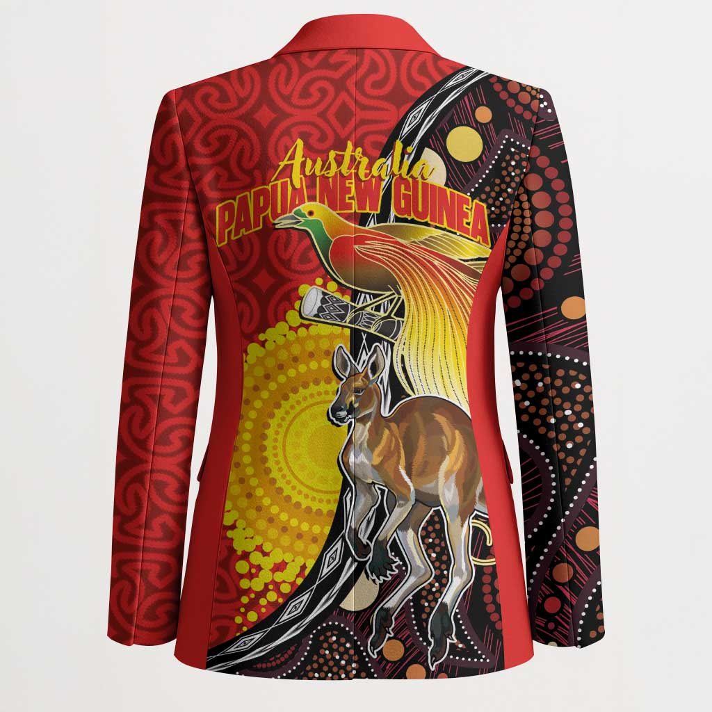 Australia and Papua New Guinea Together Blazer Bird-of-paradise and Kangaroo with Oro Tapa and Aboriginal Art Motifs - Polynesian Pride