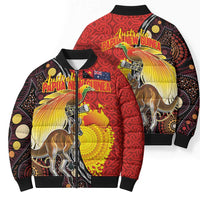 Australia and Papua New Guinea Together Bomber Puffer Jacket Bird-of-paradise and Kangaroo with Oro Tapa and Aboriginal Art Motifs - Polynesian Pride