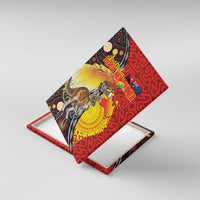 Australia and Papua New Guinea Together Canvas Wall Art Bird-of-paradise and Kangaroo with Oro Tapa and Aboriginal Art Motifs - Polynesian Pride