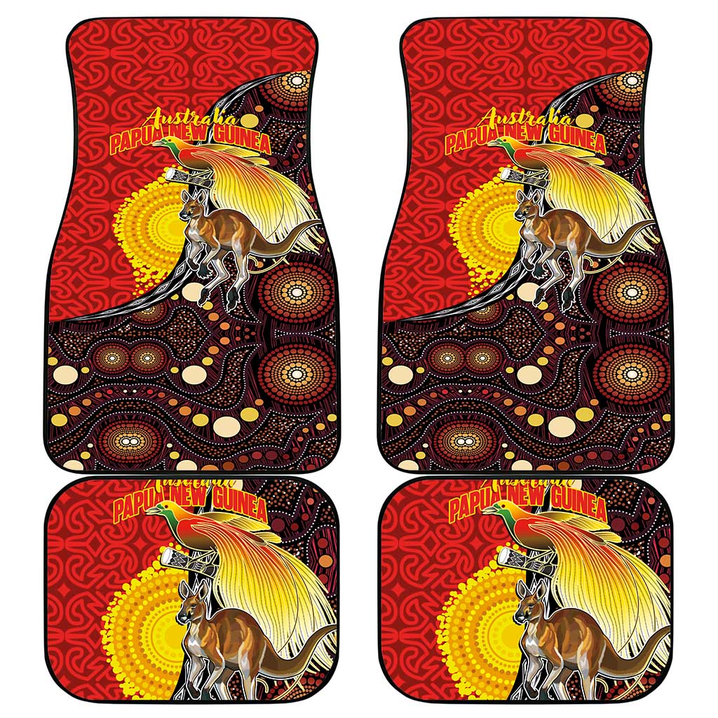Australia and Papua New Guinea Together Car Mats Bird-of-paradise and Kangaroo with Oro Tapa and Aboriginal Art Motifs - Polynesian Pride