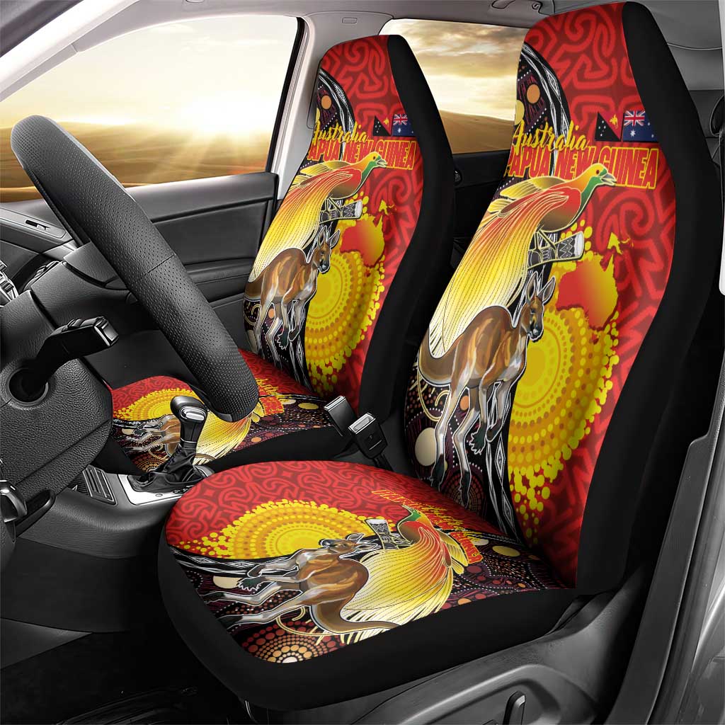 Australia and Papua New Guinea Together Car Seat Cover Bird-of-paradise and Kangaroo with Oro Tapa and Aboriginal Art Motifs - Polynesian Pride