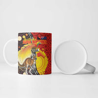 Australia and Papua New Guinea Together Ceramic Mug Bird-of-paradise and Kangaroo with Oro Tapa and Aboriginal Art Motifs - Polynesian Pride