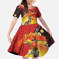 Australia and Papua New Guinea Together Family Matching Off Shoulder Maxi Dress and Hawaiian Shirt Bird-of-paradise and Kangaroo with Oro Tapa and Aboriginal Art Motifs - Polynesian Pride