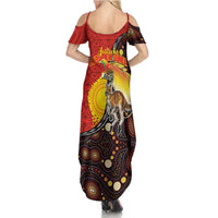 Australia and Papua New Guinea Together Family Matching Summer Maxi Dress and Hawaiian Shirt Bird-of-paradise and Kangaroo with Oro Tapa and Aboriginal Art Motifs - Polynesian Pride